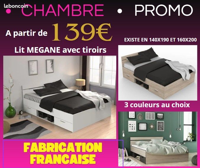 Lit 140x190 2 personnes NEUF/Garantie (image 1)