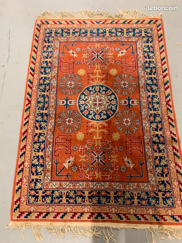 Très beau tapis chinois Samarkand fond rouge (204 x 145 cm) (image 8)