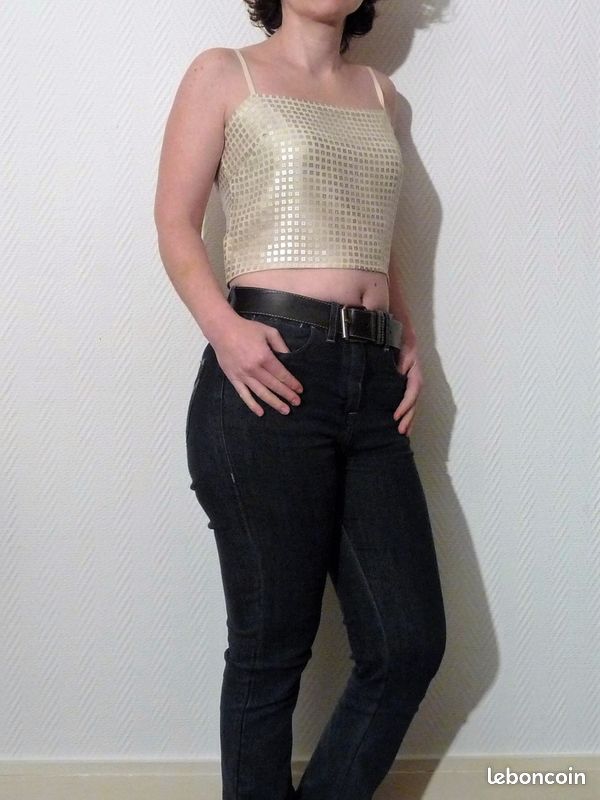 🌼 Top à Fines Bretelles Soie Ecru avec ses Pastilles-Taille S