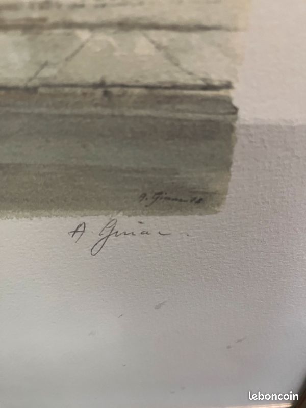 Lithographie signée encadrée. Représentation d’un quai et de sa ville en arrière plan (image 6)