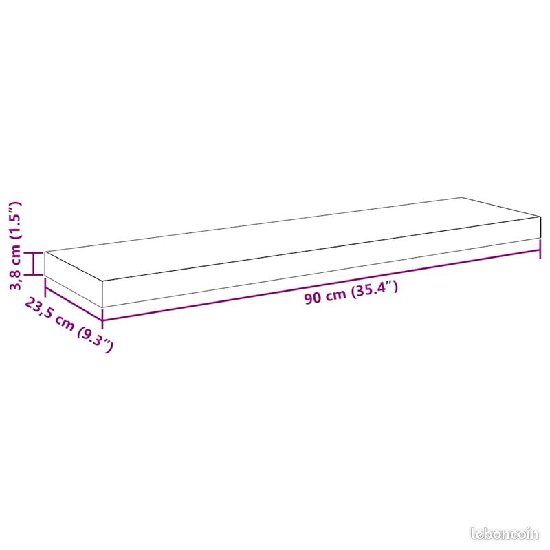 Étagère murale 90x23,5x3,8 cm MDF Gris brillant (image 4)