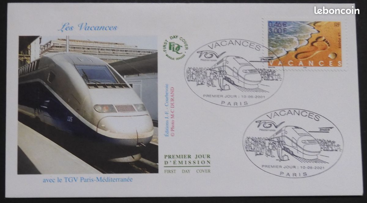 Enveloppe 1er jour d'émission Les Vacances avec le TGV Paris-Méditerranée 2001 (image 1)