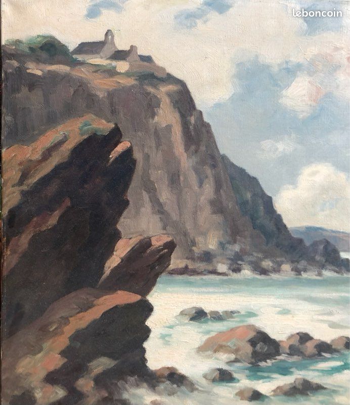 Tableau Ancien Huile Jean Charles Millet Paysage Marine XXe Impressionnisme (image 2)