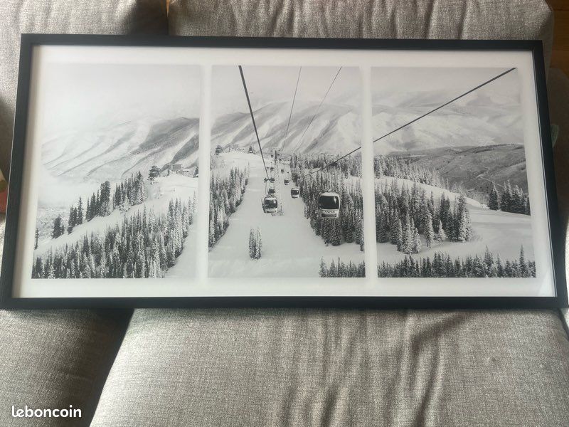 Cadre déco mural triptyque — Photo Montagne / Ski (Noir & Blanc) — 103 x 54 cm (image 1)