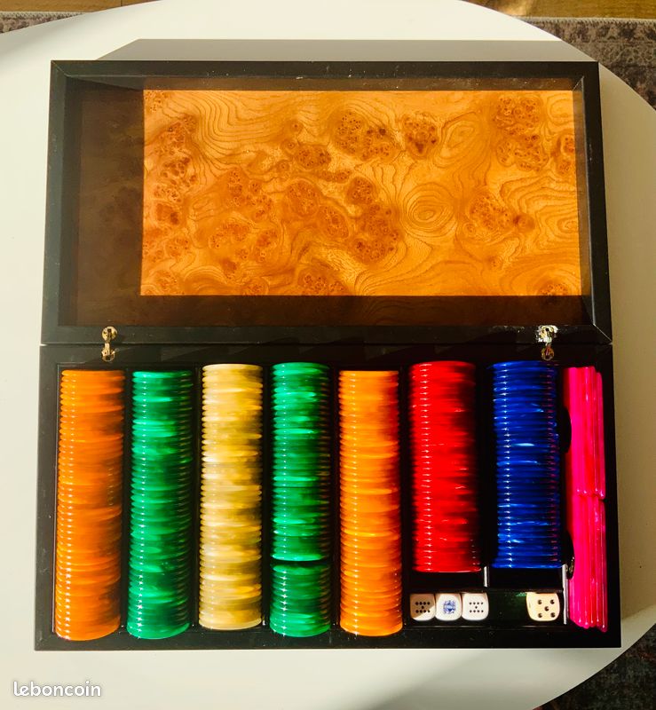Coffret 330 Plaques Hector Saxe – Jeu De Poker – Cuir Orange – Vintage