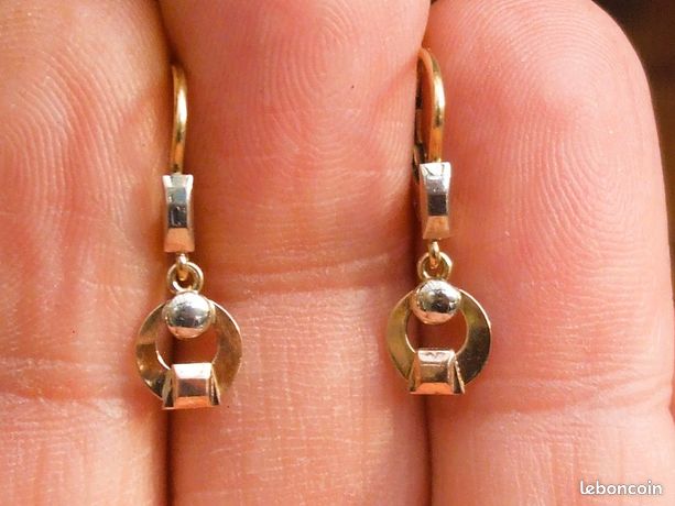 Boucles D'oreilles Anciennes Années 1930/40 - Plaqué Or Laminé - Dormeuses - Pendantes - Occasion Bon état