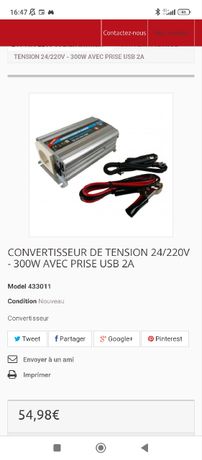 CONVERTISSEUR DE TENSION 12/220V - 300W AVEC PRISE USB 2A - HTC