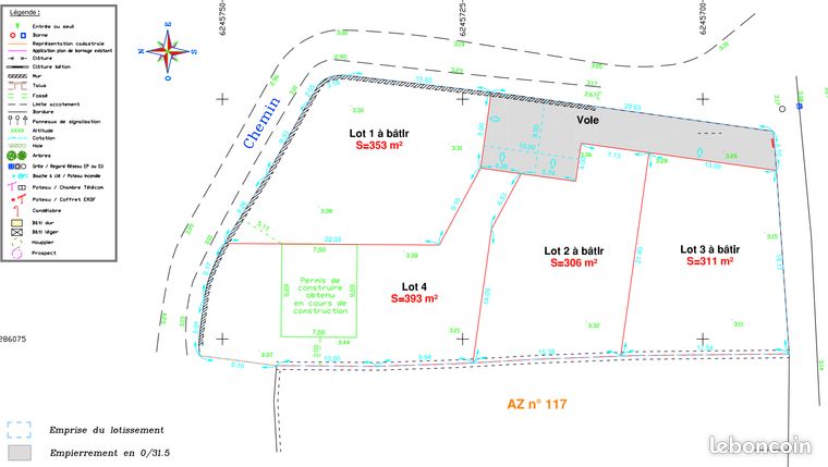 Terrain 311 m² BATZ SUR MER