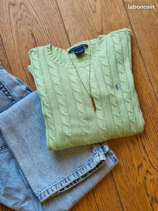 Pull torsadé Polo Ralph Lauren femme M vert menthe pastel (image 2)