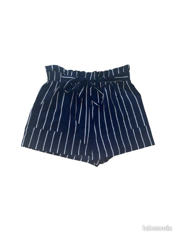 Short Talbots Taille 16 - Bleu Blanc Rayé, Chino Plissé, Poches, Taille Haute