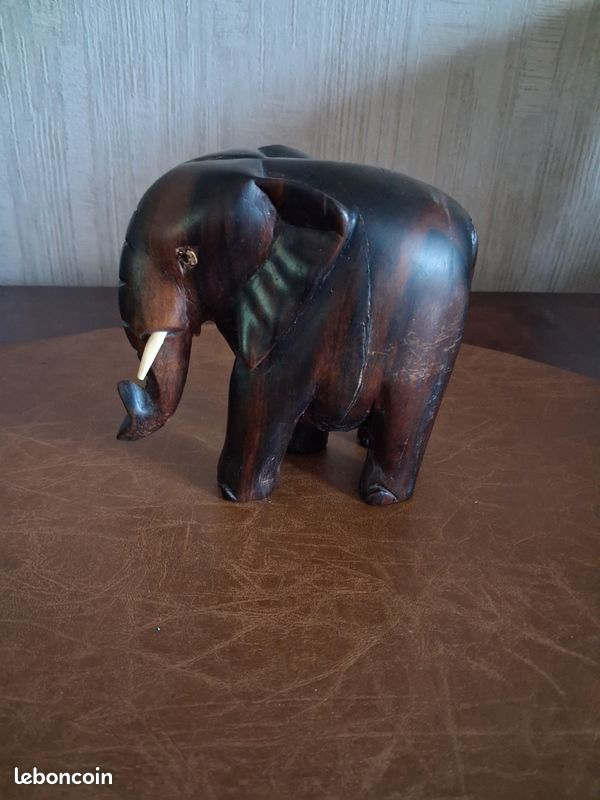 Statuette éléphant vintage en ébène massif et os – 13 cm (image 3)
