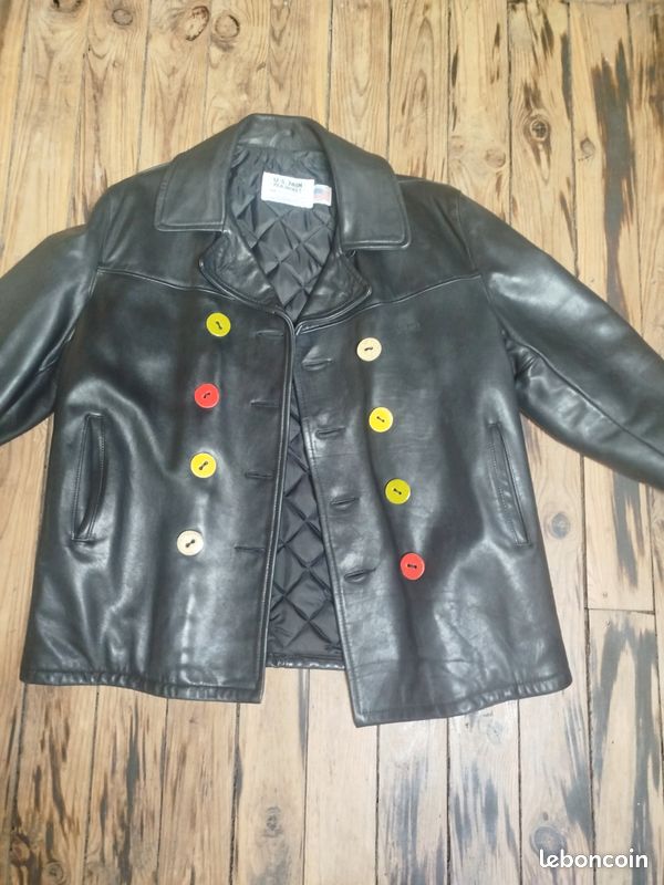 Caban Vintage Schott En Cuir Marron Foncé - Taille L, Année 2000, Occasion Très Bon état