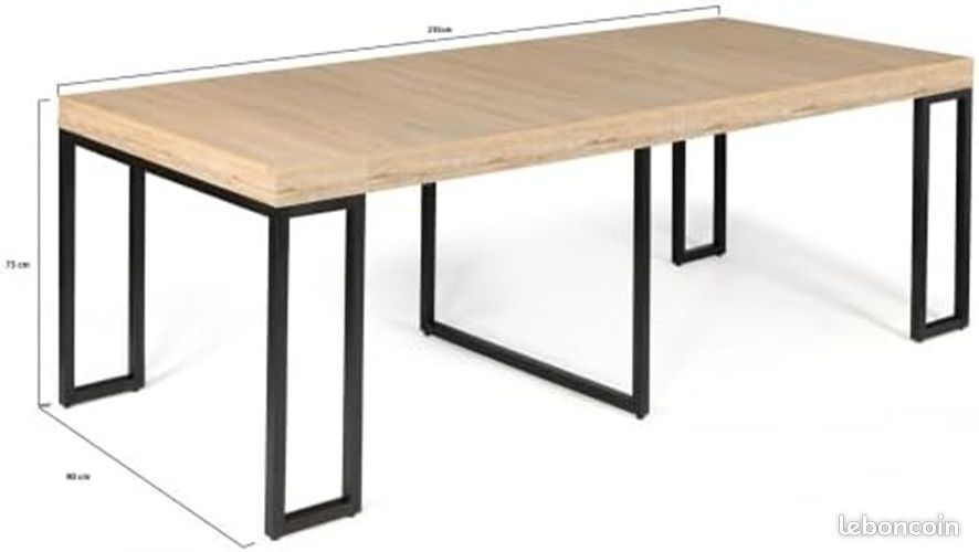Table Console Extensible 45 à 235 cm – Design Industriel Loft – 4 Rallonges Incluses – Jusqu'à 10 Personnes – Bois et Métal Noir (image 3)