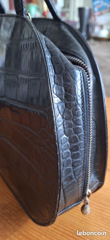 Sac à Main Sonia Rykiel En Cuir Croco Noir - Fermoir Doré - Occasion Très Bon État