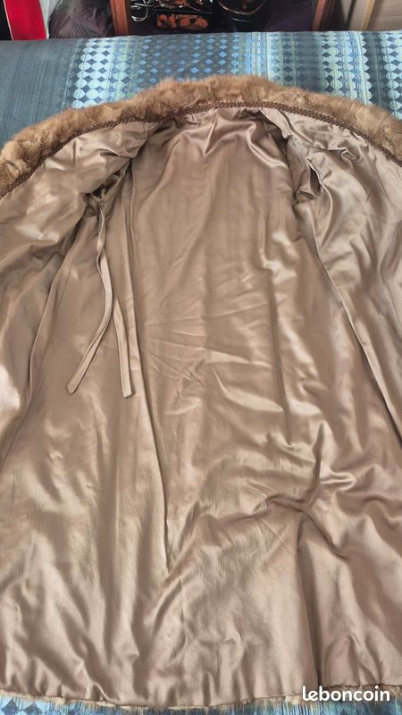 Manteau En Fourrure Vison Marron Miel - Coupe Ample Et Longue - Taille 44 Pour Femme