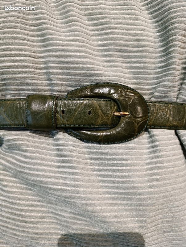 Ceinture En Cuir Vintage L'Aiglon - Taille T75 (environ 75 Cm), Couleur Blanc/crème, Occasion (déjà Portée)