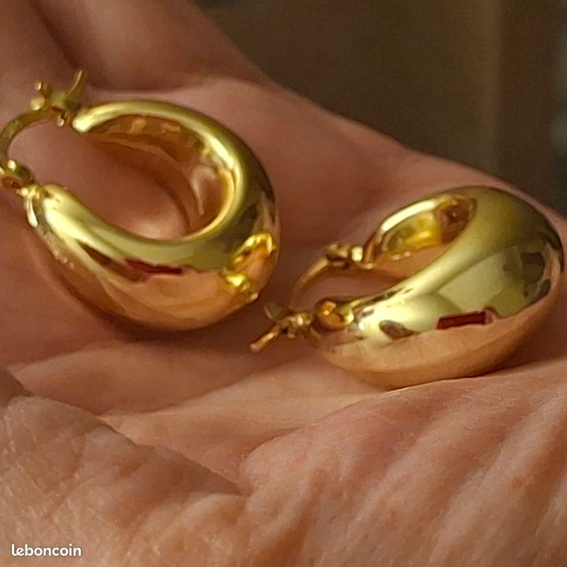 Plaquées Or en Acier Inoxydable, Boucles d’Oreilles Créoles Neuves (image 2)