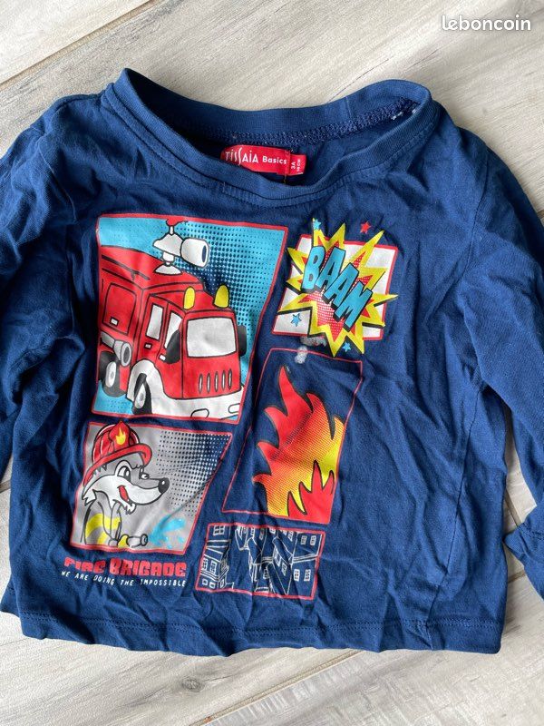 Tenue Pompier Enfant 3 Pièces - Jeu De Rôle Pompier Avec T-shirt Bleu, Accessoires Pour Enfants 3-6 Ans