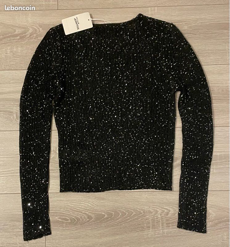 Pull Thermique Noir à Paillettes - Taille XS - Neuf Sans étiquettes - Hiver Chaud