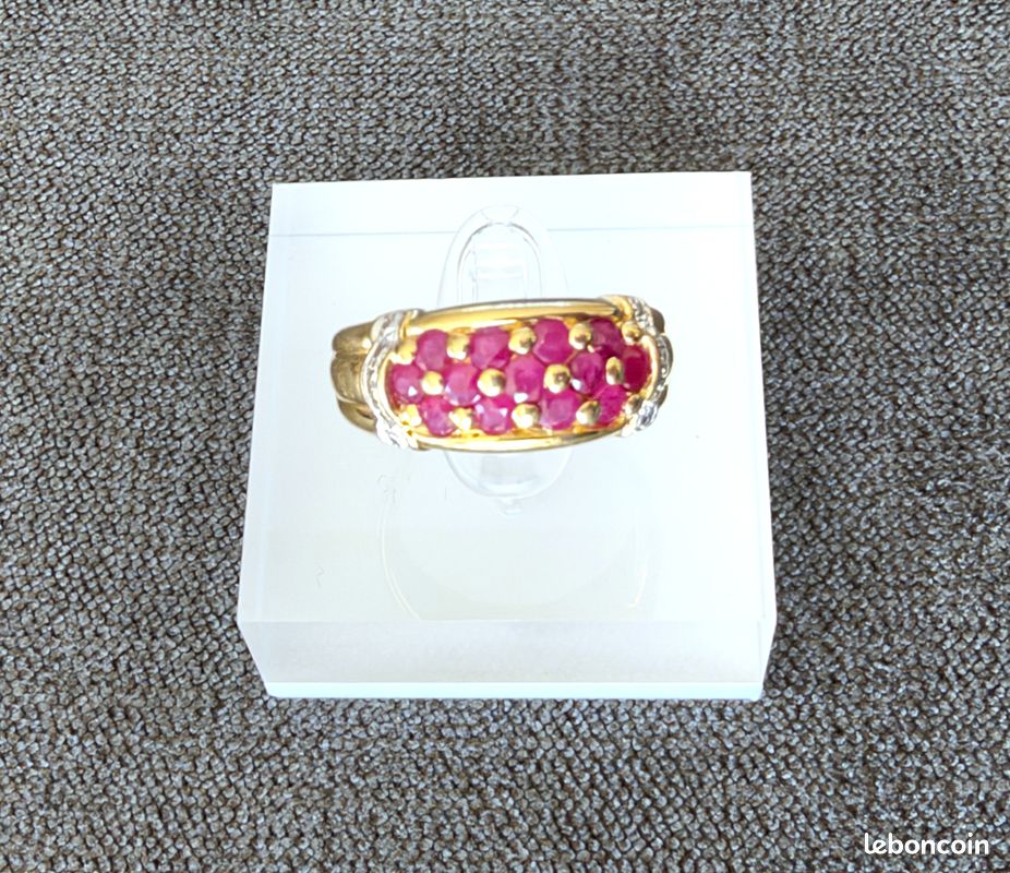 Bague en or jaune 18 carats - spinelles et diamants - taille 54 (image 3)