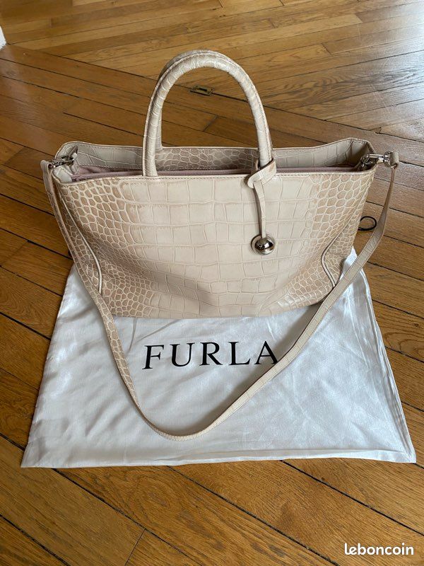Sac cabas Furla cuir façon croco beige (image 3)