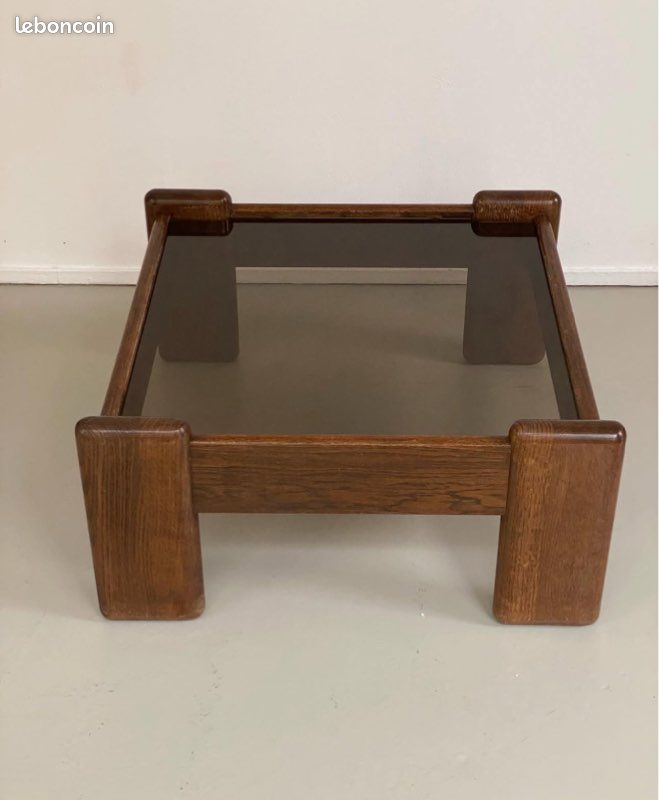 Table basse bois et verre fumé vintage (image 2)