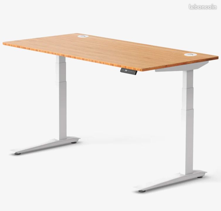Bureau assis-debout électrique bambou – programmable – excellent état (image 1)