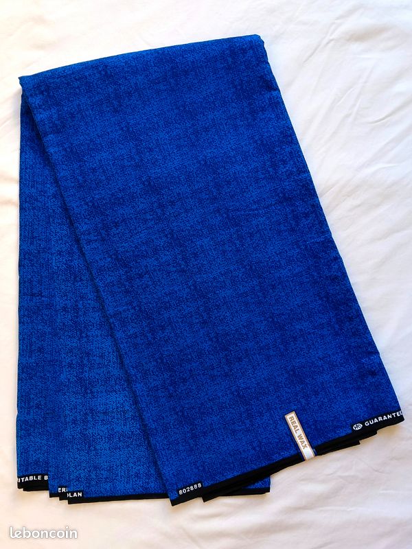 Tissu wax 100% coton 2 yards - bleu, marine, géométrique (image 1)