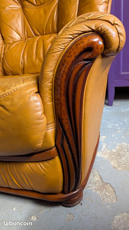 Fauteuil en cuir et bois vintage (image 3)