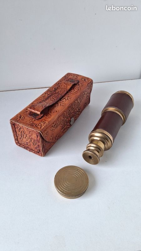 Canne Télescopique Vintage Avec Boussole Intégrée - Manche En Bois Et Laiton - Style Rétro