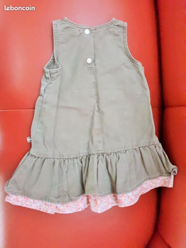 Robe coton 3 ans Vertbaudet fille couleur mastic et rose (image 2)
