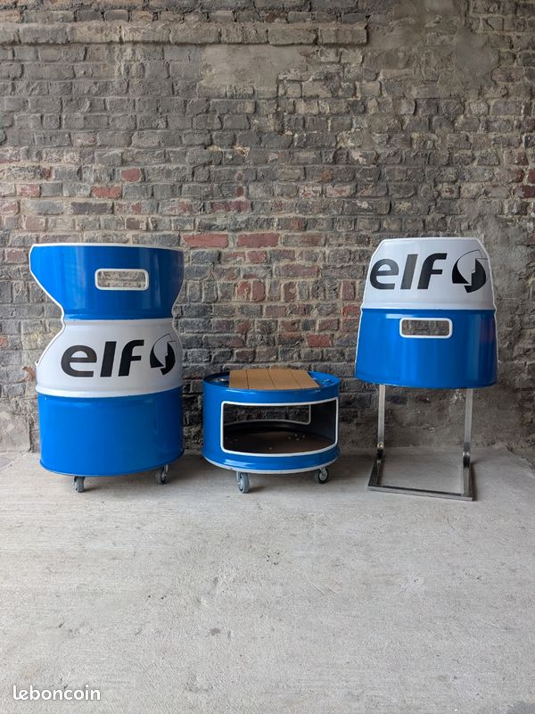Siège / chaise fut métal elf bleu et blanc / look garage atelier / huile mécanique (image 3)