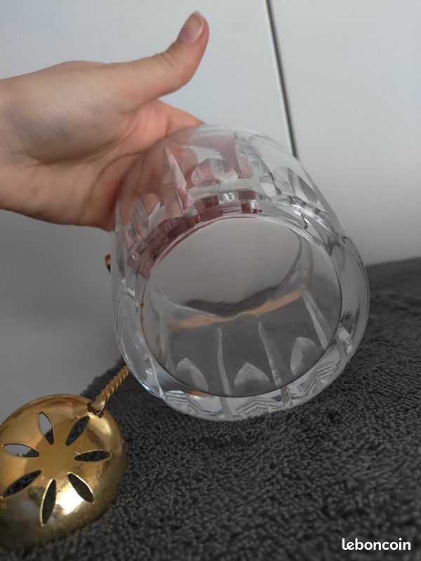 Seau à glaçons ancien en verre épais ciselé – bar vintage