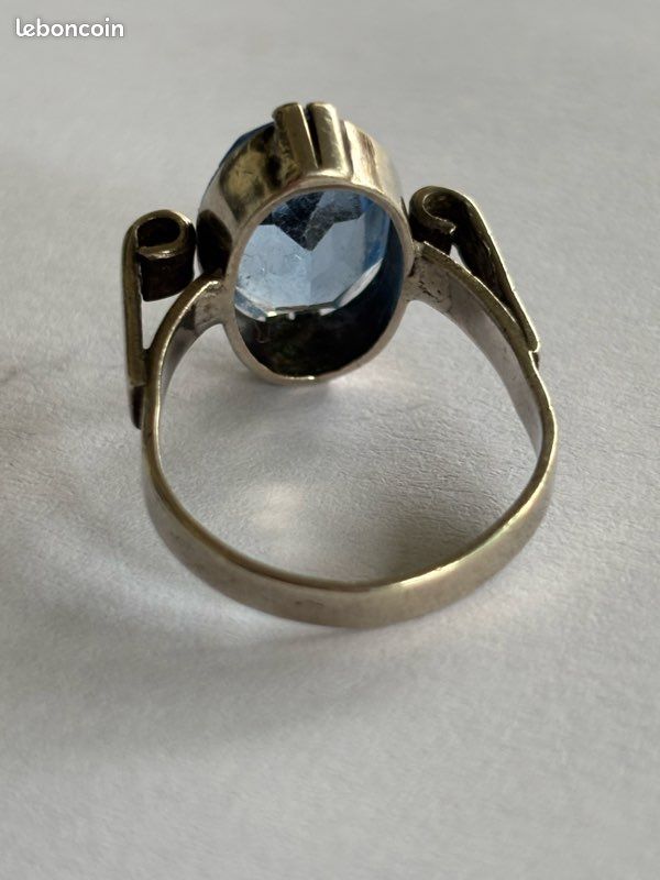 Art Deco Superbe Ancienne Bague Marquise Argent Massif Ouvragé, Topaze