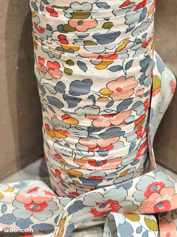 4 Mètres De Biais En Liberty Eve Véritable - Couleur Orange - Tissu Coton - Destockage