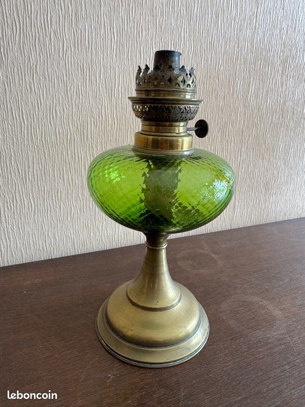 Lampe à pétrole / huile - Cristal, Laiton, Verre