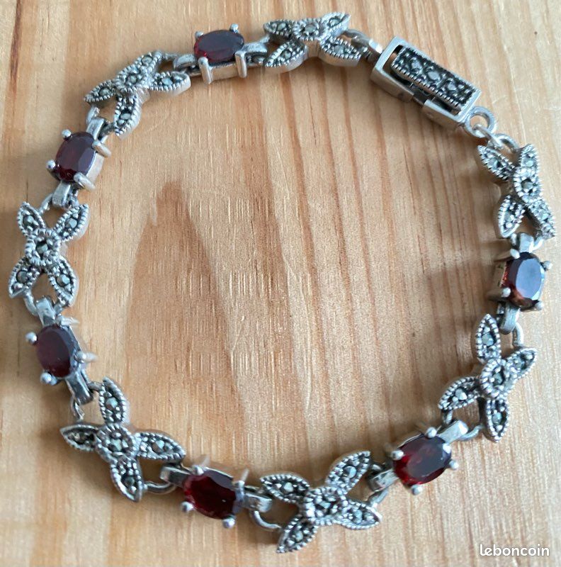 Bracelet En Argent 925 Avec Grenats - Occasion - Bijou Pierre Fine