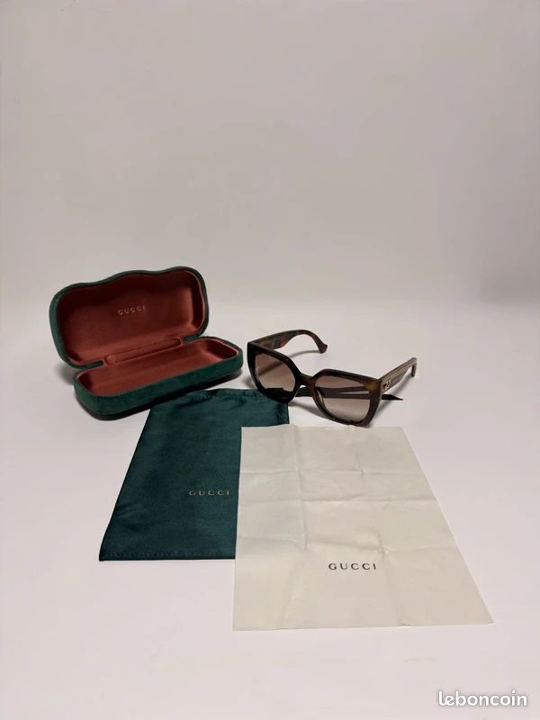Lunettes de soleil Gucci écaille marron – étui & pochon d’origine (image 1)
