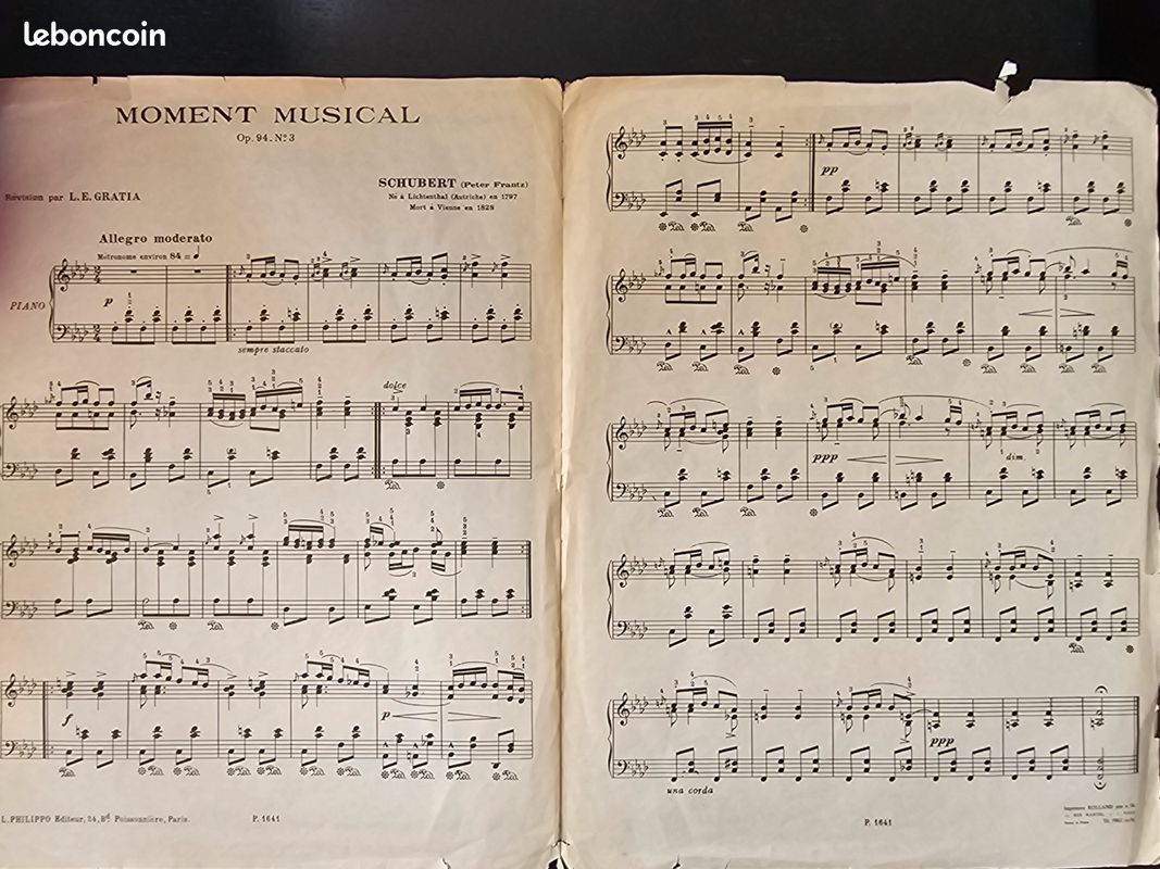Franz Schubert. Moment Musical. Op.94,N°3. Pour Piano par Fr. SCHUBERT. Éditeur Philippo (image 2)
