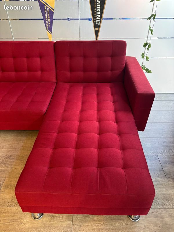 Canapé tissu rouge angle droit L:298 P: 170 H:80 (image 3)