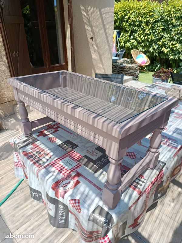 Table basse bois +plateau verre (image 1)