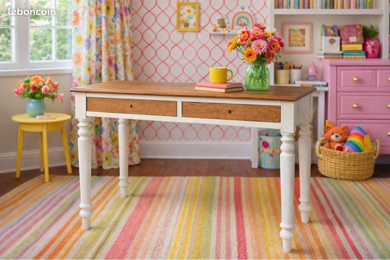 Bureau ancien bois & blanc – esprit campagne chic (image 3)