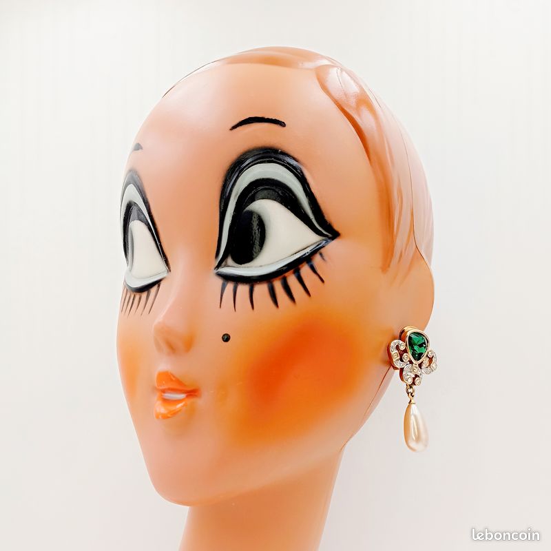 Boucles D'oreille Clips Vintage Années 80 - Strass Et Perles Dorées Fantaisie