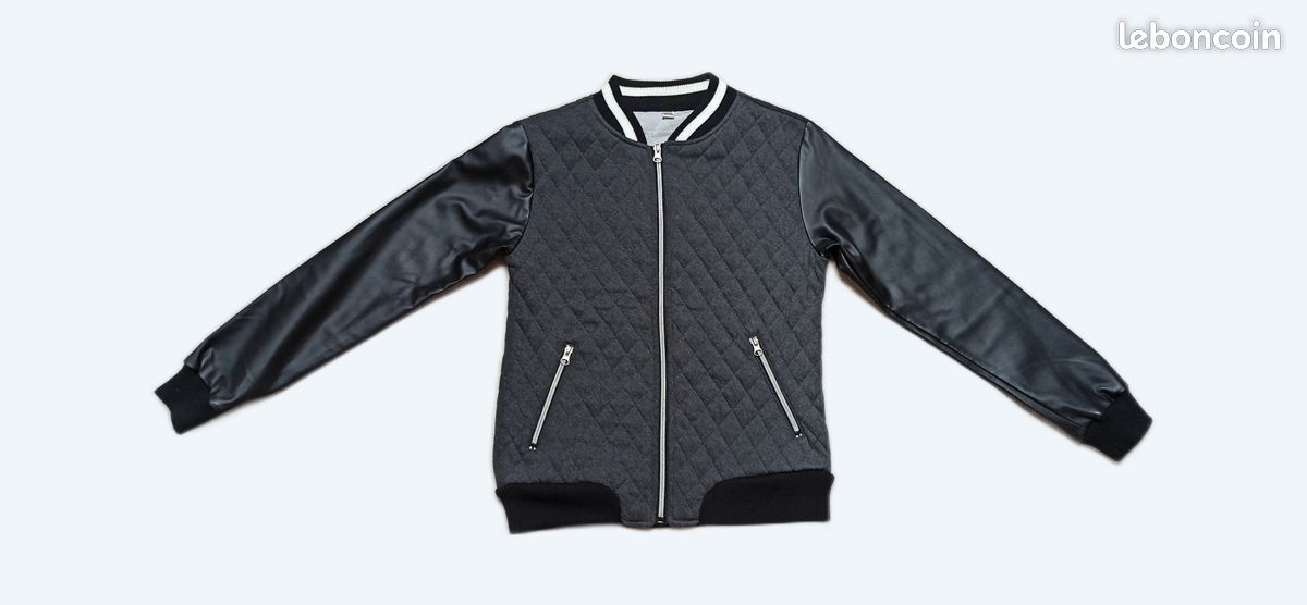 Blouson veste baseball gris noir garçon 14 ans (image 1)