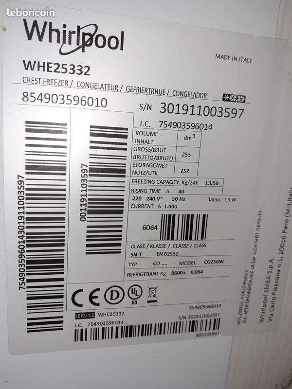 Congélateur Whirpool 250L (image 6)