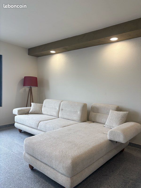 Canape d’angle tissus beige avec coffre (image 2)