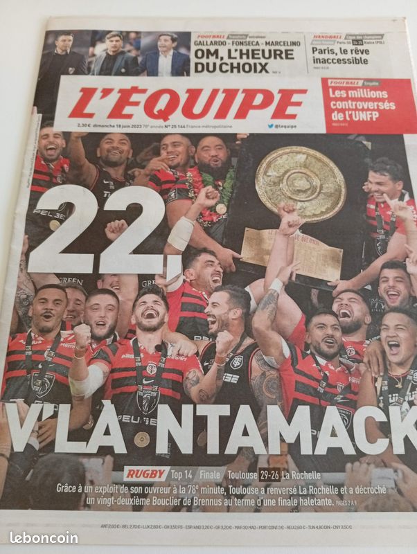 Journal L'Equipe N°25520 Du 29 Juin 2024 - Édition Originale - Une Sur Toulouse Rugby - Neuf
