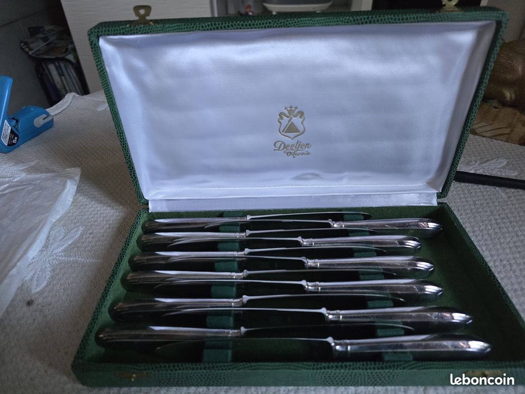 Coffret De 12 Couteaux Vintage En Acier Fin D.R. – Manche Argenté, élégance Intemporelle