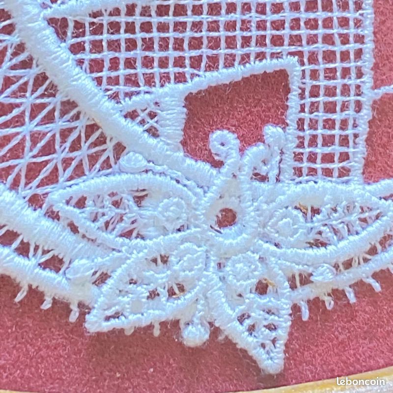 Dentelle Fuseaux Bruges Motif Personnage et Lune - Sous Verre Médaillon - Ancien (image 9)
