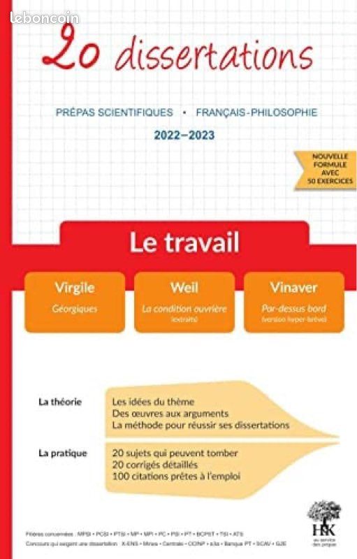 20 Dissertations – Le Travail – Prépas Scientifiques Français-Philosophie – Éditions H&K (image 1)